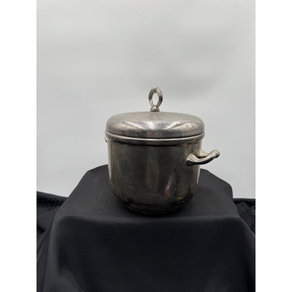 Silver Plated Ice Bucket With Liner And Ice Tongs